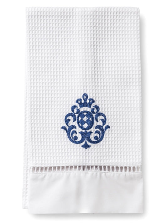 Guest Towel, Waffle Weave, Majestic Scroll (Cobalt Blue)