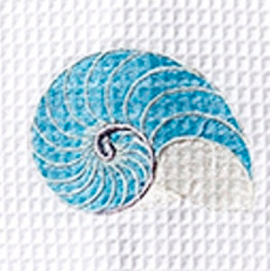 Guest Towel, Waffle Weave, Striped Nautilus (Duck Egg Blue)
