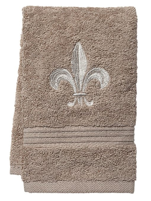 Guest Towel, Taupe Terry, Fleur de Lis (Beige)