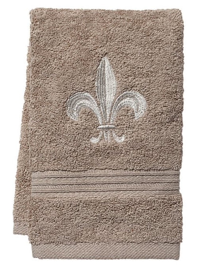 Guest Towel, Taupe Terry, Fleur de Lis (Beige)