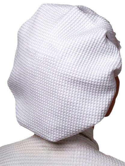 Shower Cap, White Cotton Waffle Weave, No Embroidery