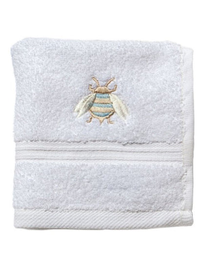 Wash Cloth - White Cotton Terry, Embroidered