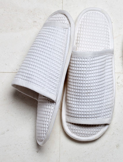 Slippers (Open Toe), White Cotton Waffle Weave