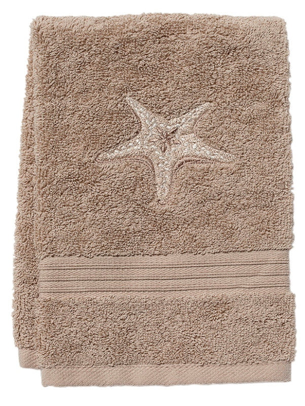 Guest Towel, Taupe Cotton Terry, Morning Sun Starfish (Beige)