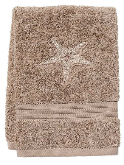 Guest Towel, Taupe Cotton Terry, Morning Sun Starfish (Beige)