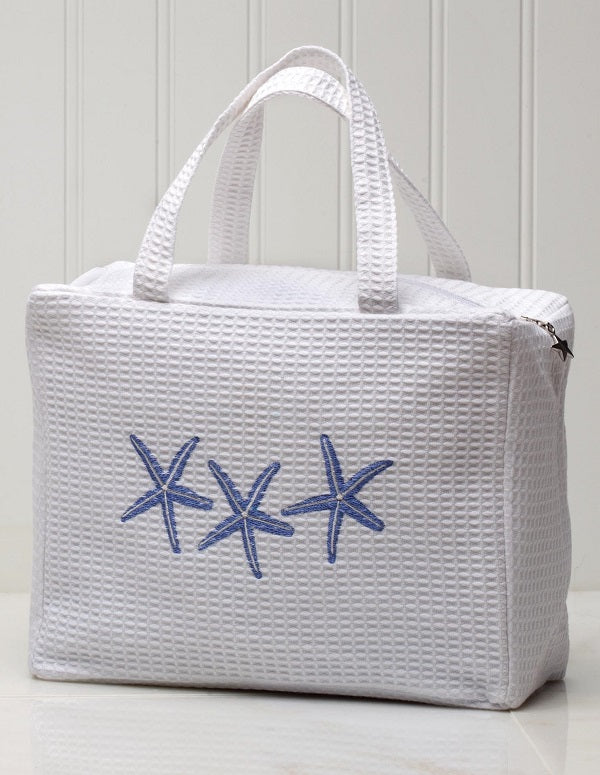 Cosmetic Case, Waffle Weave, Three Starfish (Blue)