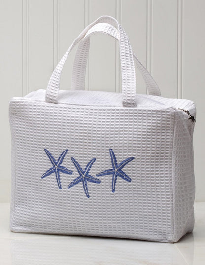 Cosmetic Case, Waffle Weave, Three Starfish (Blue)