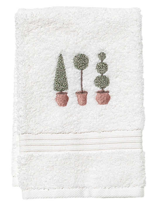 Guest Towel, Terry, Three Topiary Trees (Olive)