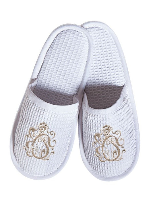 Slippers, Waffle Weave, English Scroll (Beige)