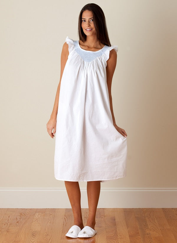 Lisa White Cotton Nightgown, Smocked