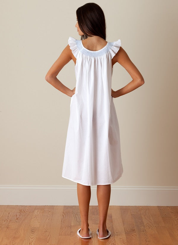 Lisa White Cotton Nightgown, Smocked