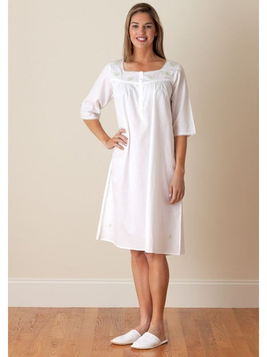 Isabelle White Cotton Nightgown, Embroidered