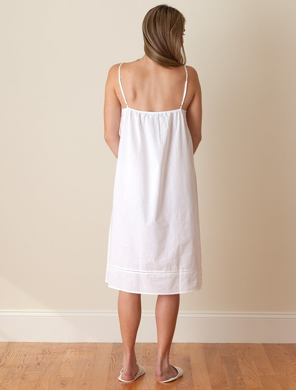 Elaine Ladies Cotton Nightie, Spaghetti Straps and Embroidered