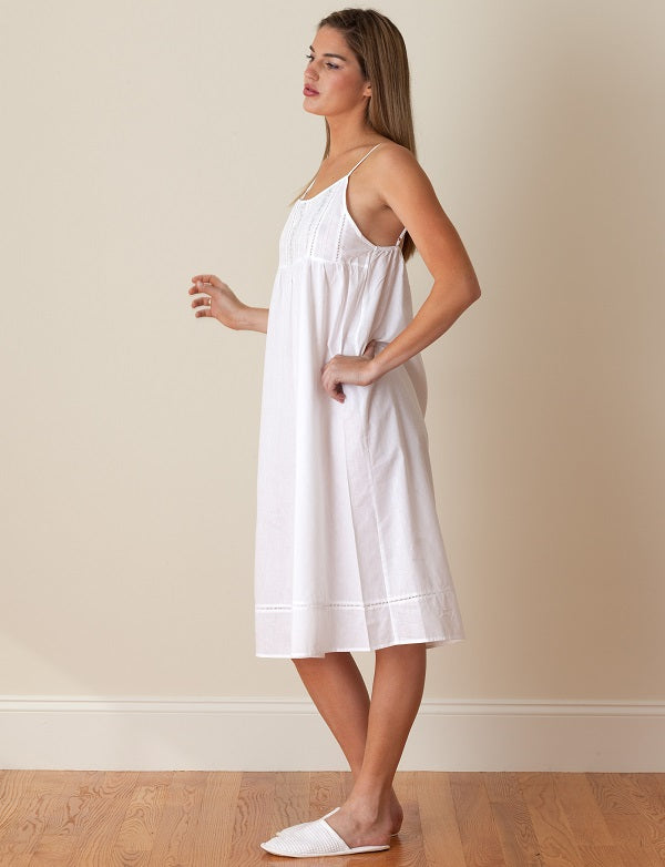 Elaine White Cotton Nightgown, Embroidered