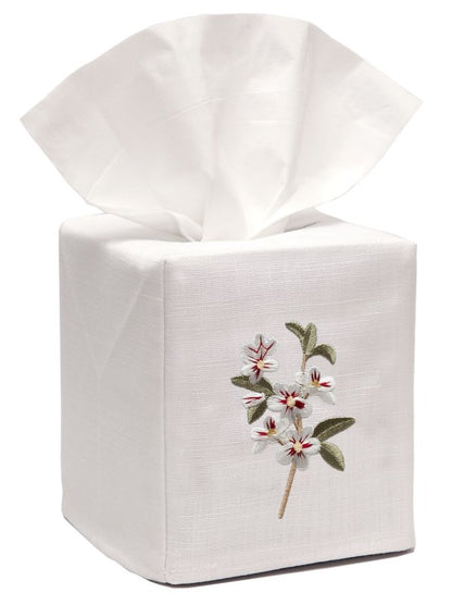 Tissue Box Cover, Linen Cotton, Apple Blossom (White)