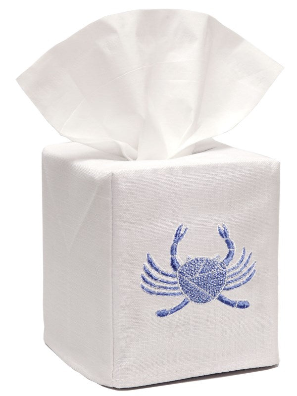 Tissue Box Cover, Linen Cotton - Crab (Blue)