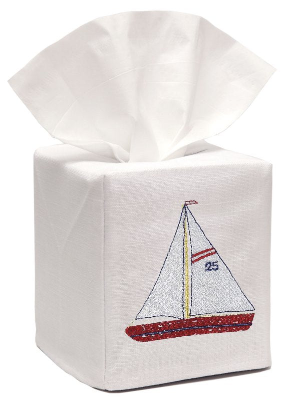 Tissue Box Cover, Sailboat (Red/White)