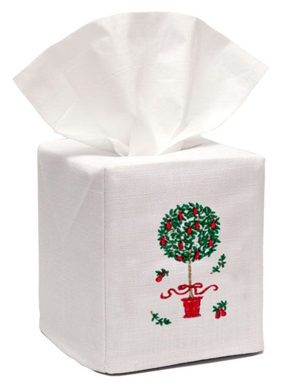 Tissue Box Cover, Embroidered Topiary