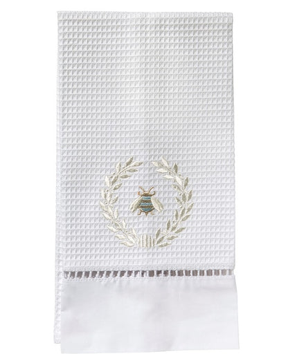 Guest Towel, Waffle Weave, Napoleon Bee Wreath (Cream)