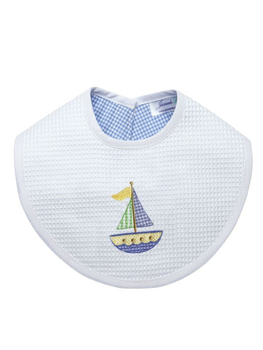 Bib, Cross Stitch Sailboat (Blue)