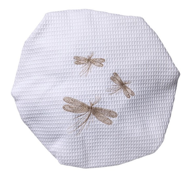 Shower Cap, Waffle Weave, Three Classic Dragonflies (Beige)