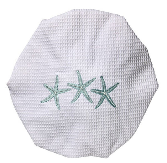 Shower Cap, Waffle Weave, Three Starfish (Aqua)