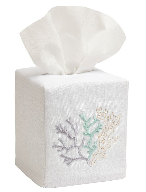 Tissue Box Cover, Coral (Aqua)