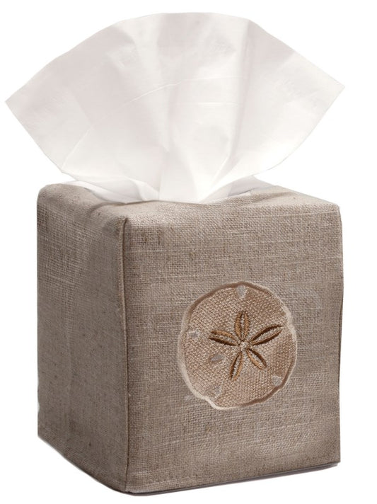 Tissue Box Cover, Natural Linen, Sand Dollar (Beige)