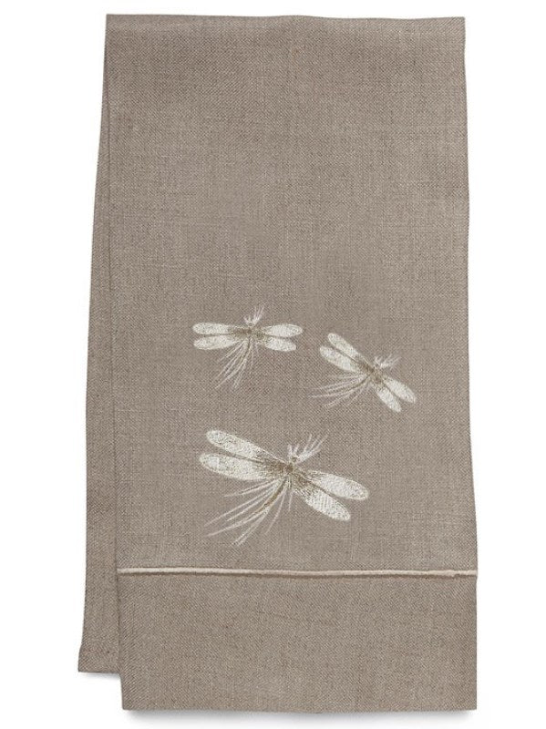 Guest Towel, Natural Linen, Three Classic Dragonflies (Beige)