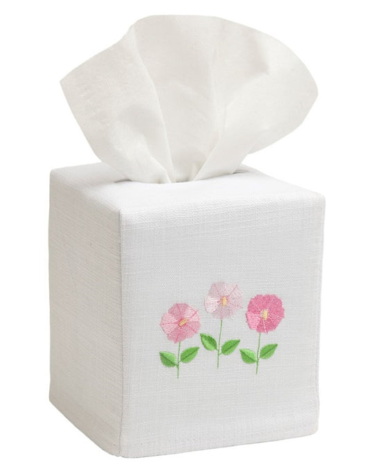 Tissue Box Cover, Row of Flowers (Pink)