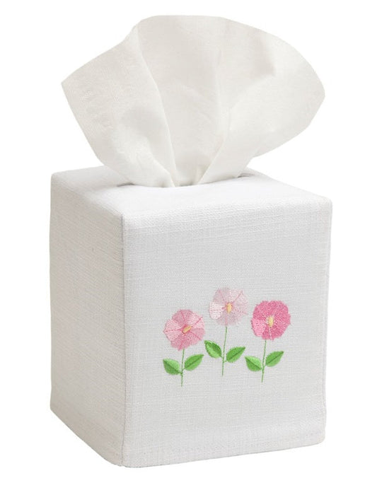Tissue Box Cover, Row of Flowers (Pink)