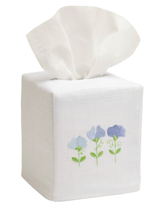 Tissue Box Cover, Row of Sweet Peas (Blue)