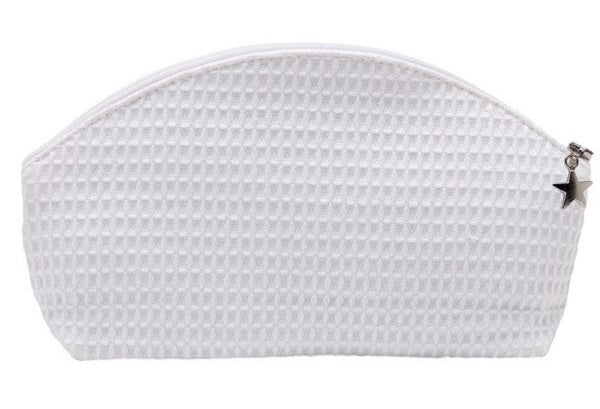 Cosmetic Bag (Small) - White Waffle Weave, Curved Top