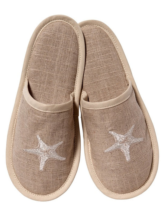 Slippers, Natural Linen, Morning Starfish (Beige)