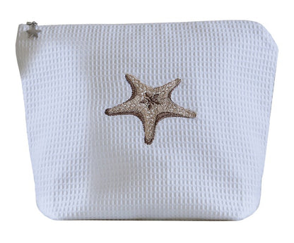 Cosmetic Bag (Large), Waffle Weave - Morning Starfish (Beige)