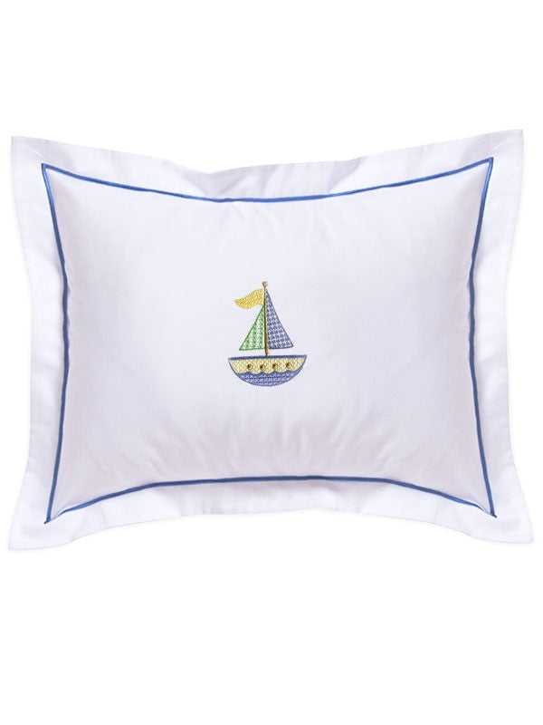 Baby Boudoir Pillow Cover, Cross Stitch Sailboat (Blue)