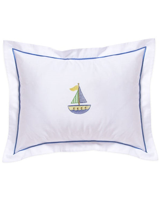 Baby Boudoir Pillow Cover, Cross Stitch Sailboat (Blue)