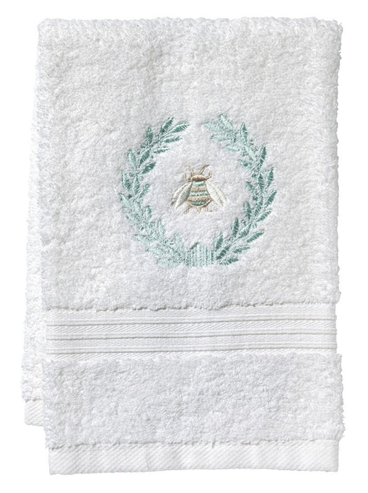 Guest Towel, Terry, Napoleon Bee Wreath (Aqua)