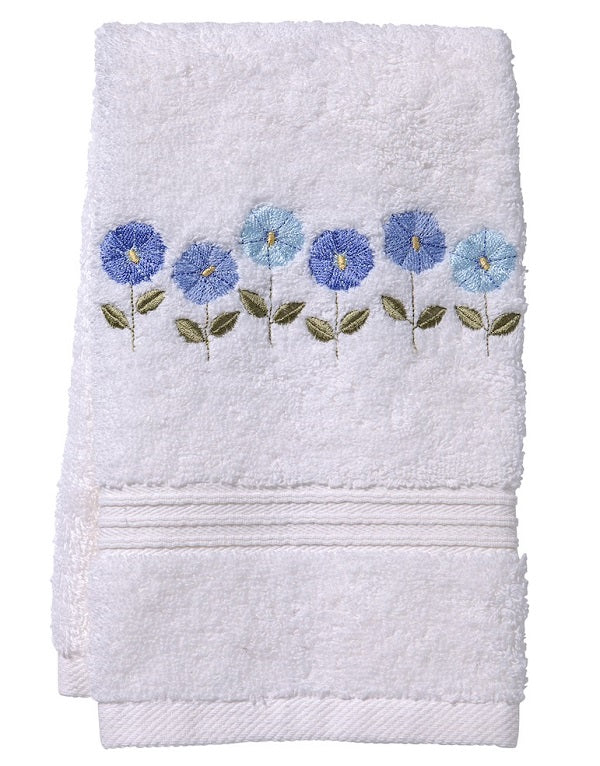 Guest Towel, Terry, Row of Flowers (Blue)