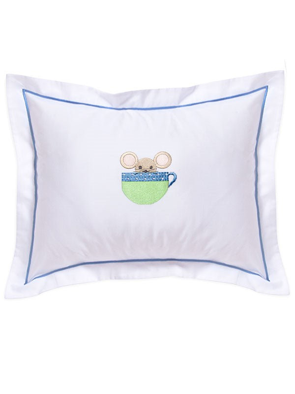 Baby Boudoir Pillow Cover, Mouse in Cup (Blue)