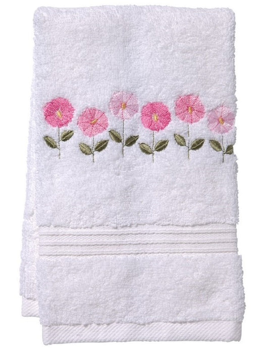 Guest Towel, Terry, Row of Flowers (Pink)