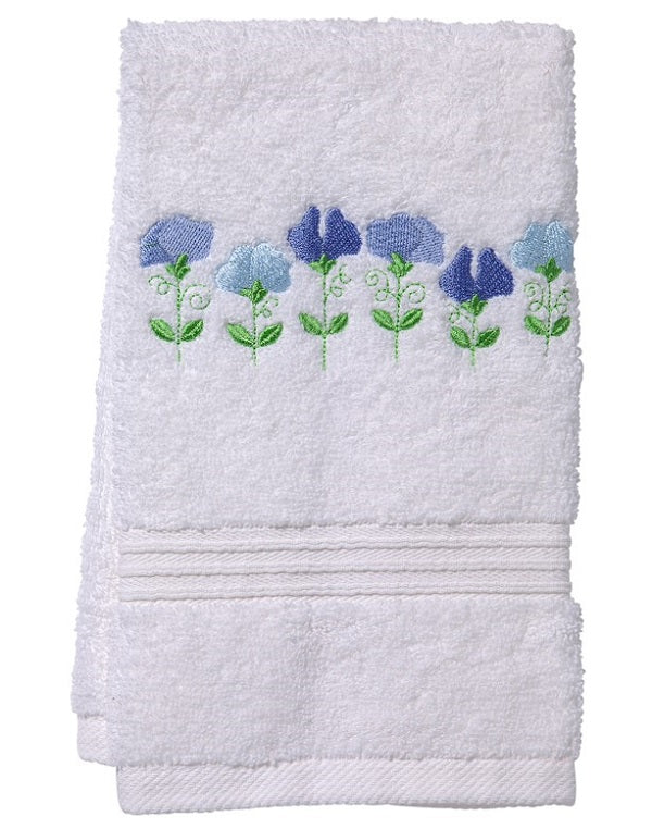 Guest Towel, Terry, Row of Sweet Peas (Blue)