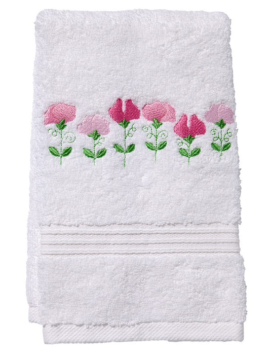 Guest Towel, Terry, Row of Sweet Peas (Pink)