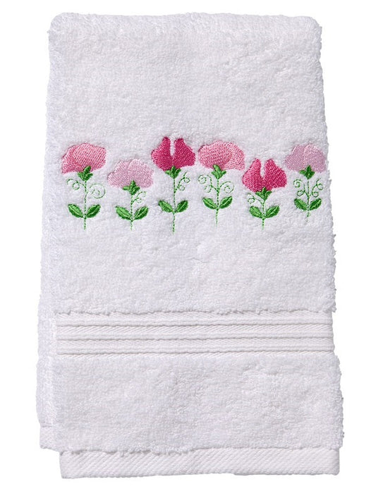 Guest Towel, Terry, Row of Sweet Peas (Pink)