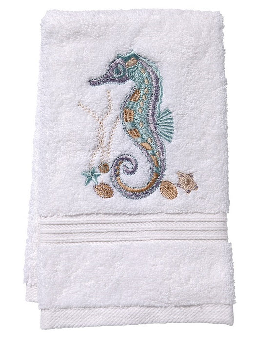 Guest Towel, Terry, Seahorse & Shells (Aqua)