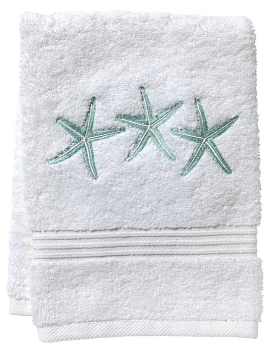 Guest Towel, Terry, Three Starfish (Aqua)