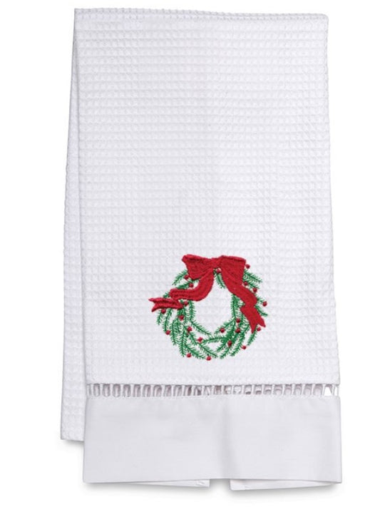 Guest Towel, Waffle Weave, Christmas Wreath (Green)