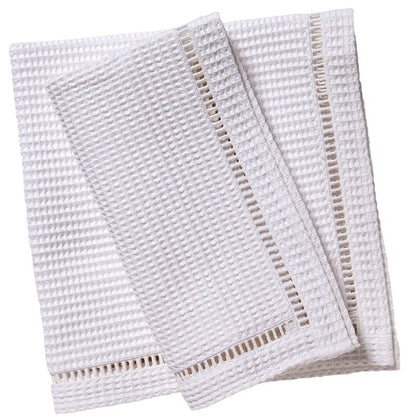 Dinner Napkins, White Waffle Weave, Ladder Lace Trim (Set of 2)