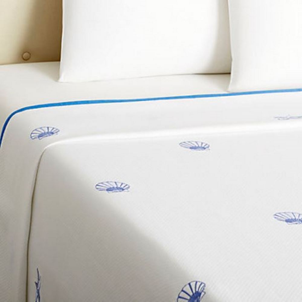 Coverlet (King) - Pure Cotton Diamond Pique, Embroidered Starfish & Scallop (Blue)