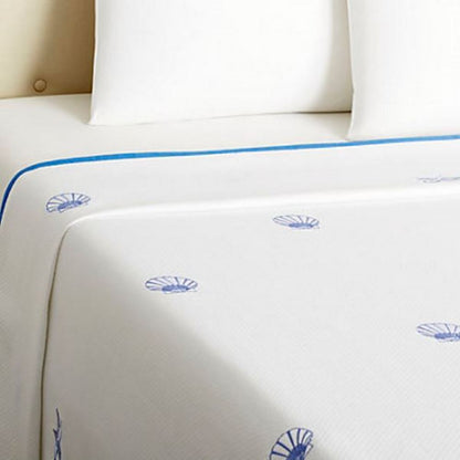 Coverlet (King) - Pure Cotton Diamond Pique, Embroidered Starfish & Scallop (Blue)
